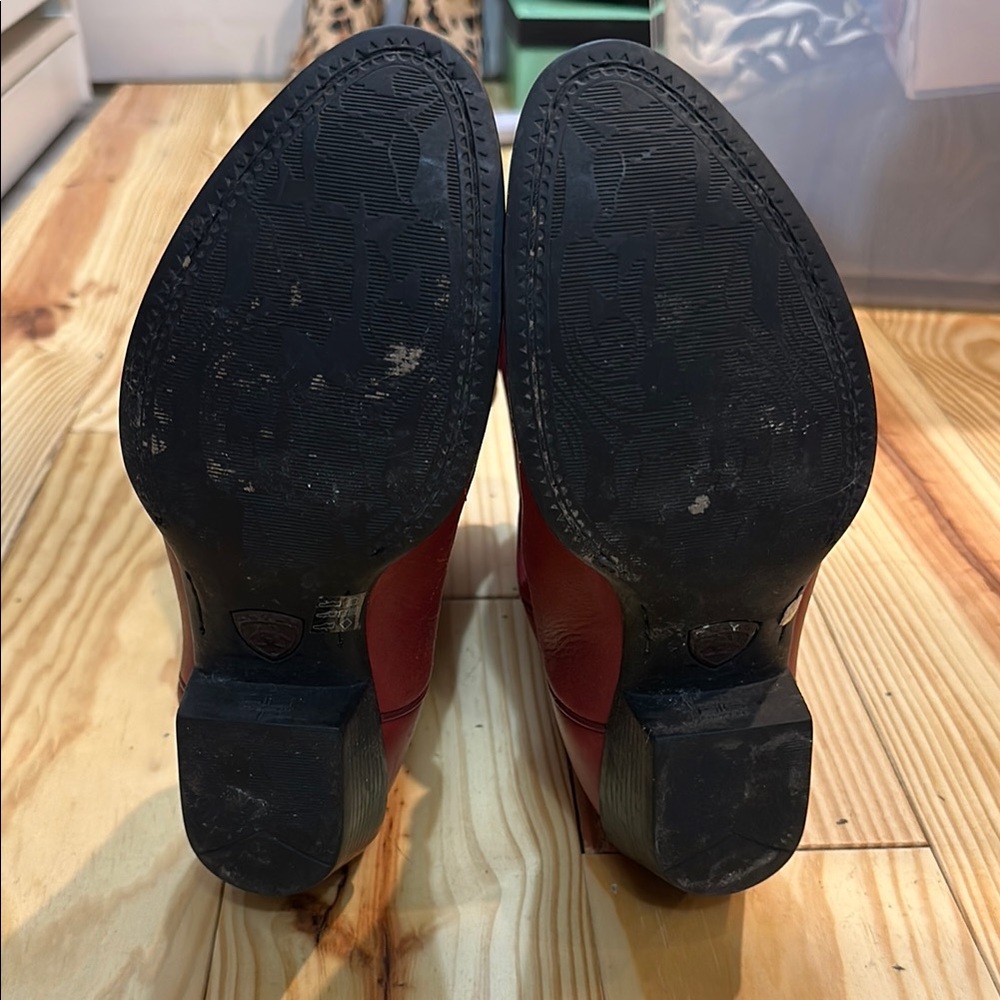 Ariat Red Leather Floral Western Heeled Boots - Picture 2 of 13
